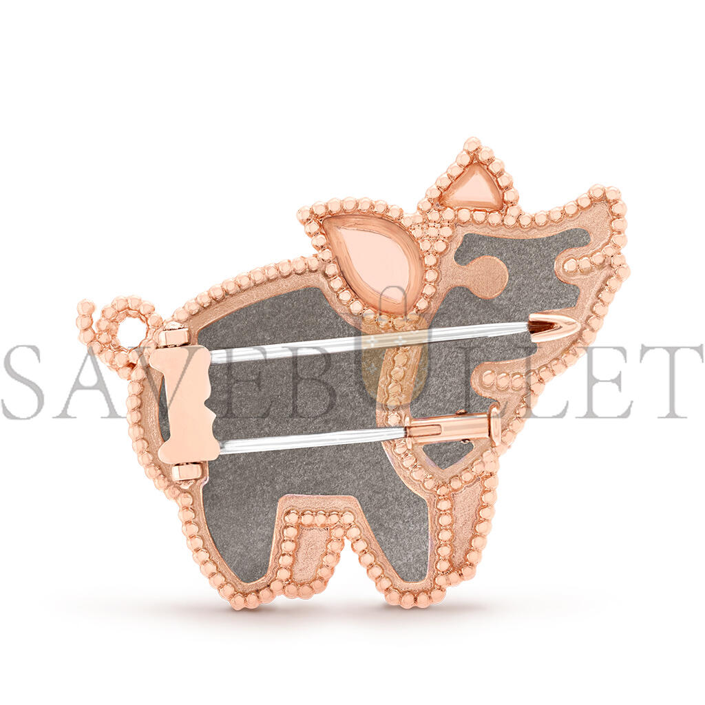 V*n Cl**f arpels lucky animals pig clip - rose gold, obsidian, onyx vcarp7uo00